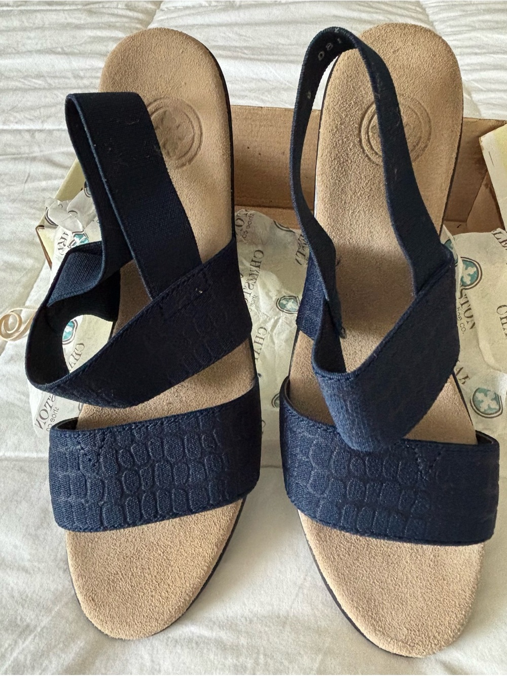 Charleston Shoe Co. PALMETTO Navy Blue Croc size 8 wedge sandal - NWT & Box - Picture 10 of 12